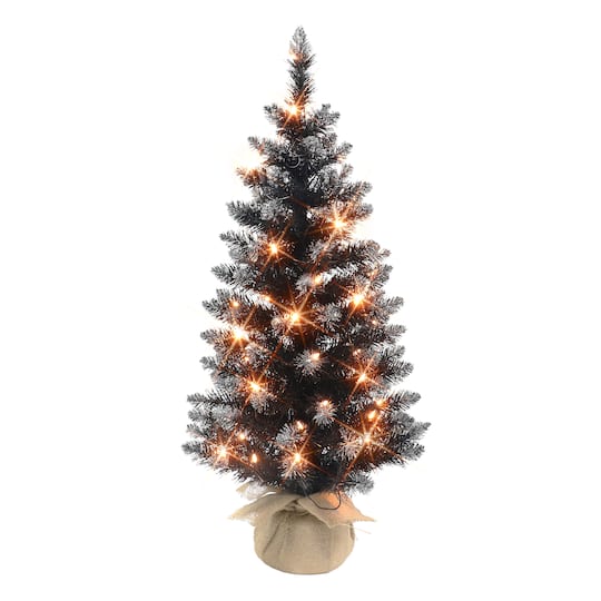 6 Pack: 3ft. Pre-Lit Black Pine Artificial Christmas Tree, Clear Incandescent Lights